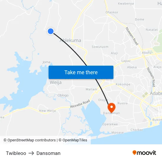 Twibleoo to Dansoman map