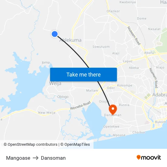Mangoase to Dansoman map