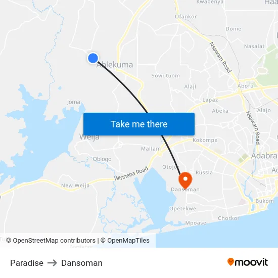 Paradise to Dansoman map