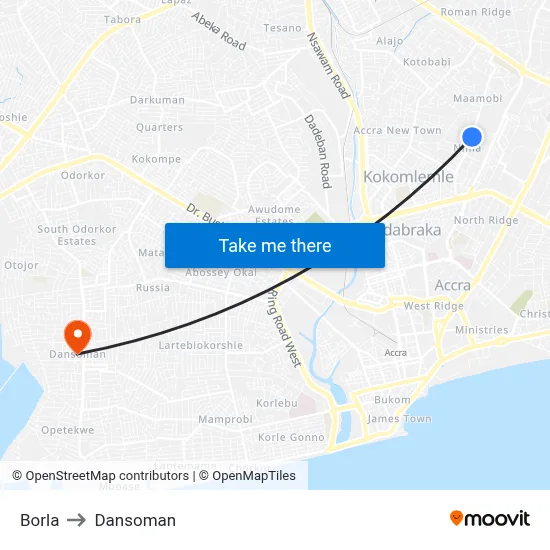 Borla to Dansoman map