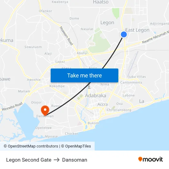 Legon Second Gate to Dansoman map