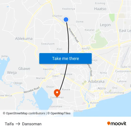 Taifa to Dansoman map