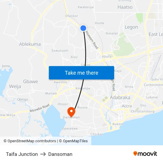 Taifa Junction to Dansoman map