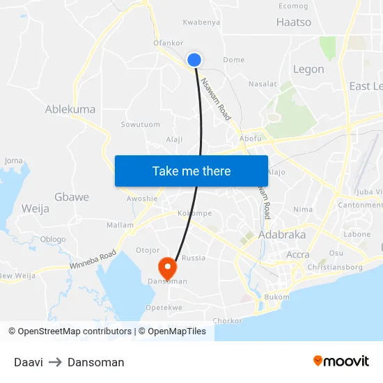 Daavi to Dansoman map