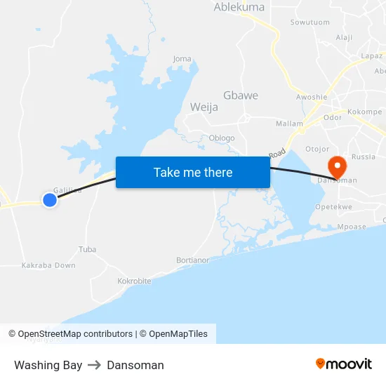 Washing Bay to Dansoman map