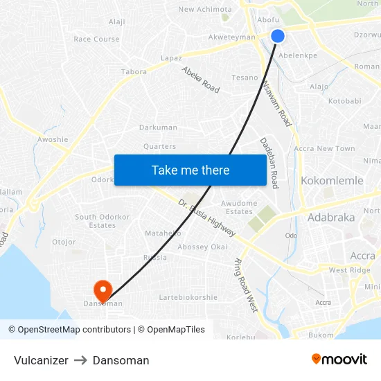 Vulcanizer to Dansoman map