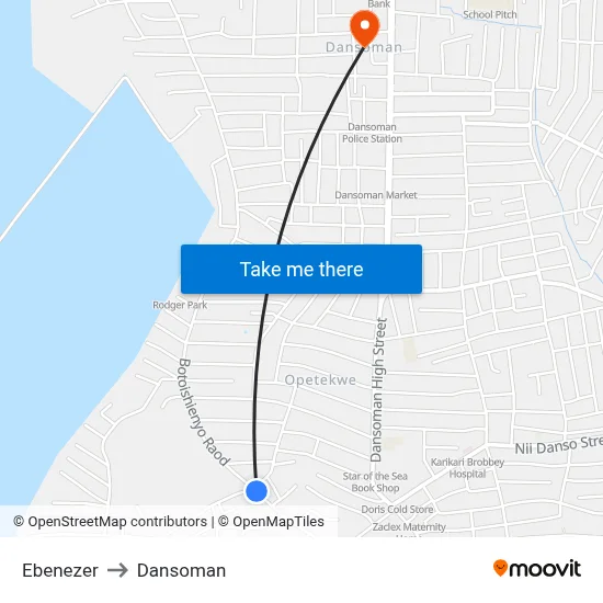 Ebenezer to Dansoman map