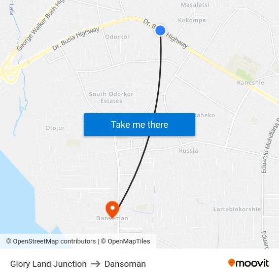 Glory Land Junction to Dansoman map