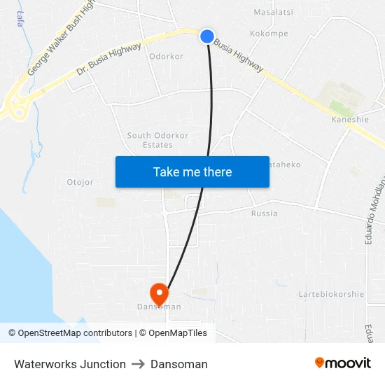 Waterworks Junction to Dansoman map