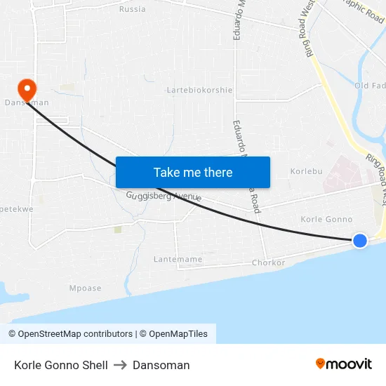 Korle Gonno Shell to Dansoman map