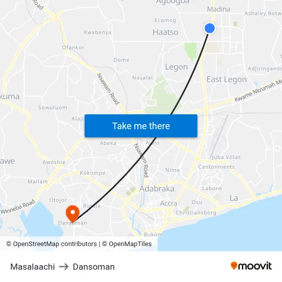 Masalaachi to Dansoman map