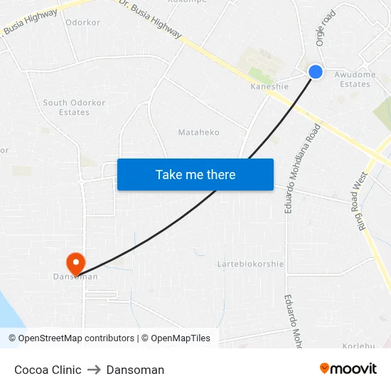 Cocoa Clinic to Dansoman map