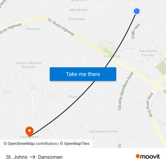 St. Johns to Dansoman map