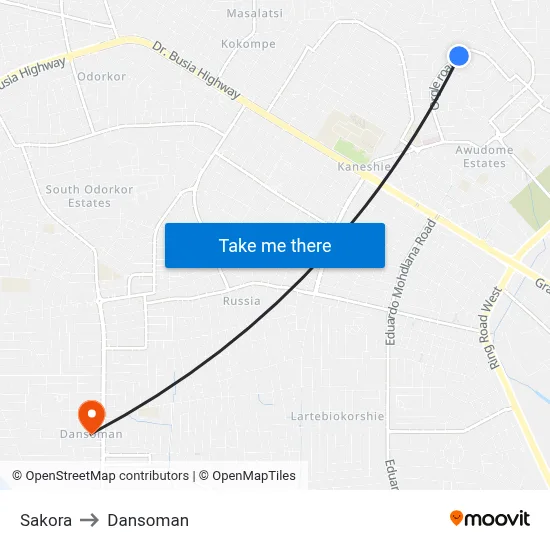 Sakora to Dansoman map