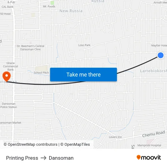 Printing Press to Dansoman map