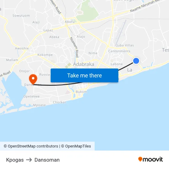 Kpogas to Dansoman map