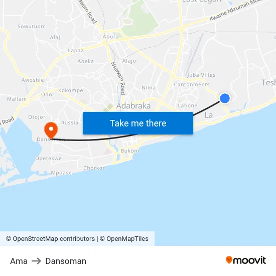 Ama to Dansoman map