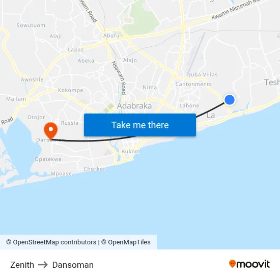 Zenith to Dansoman map