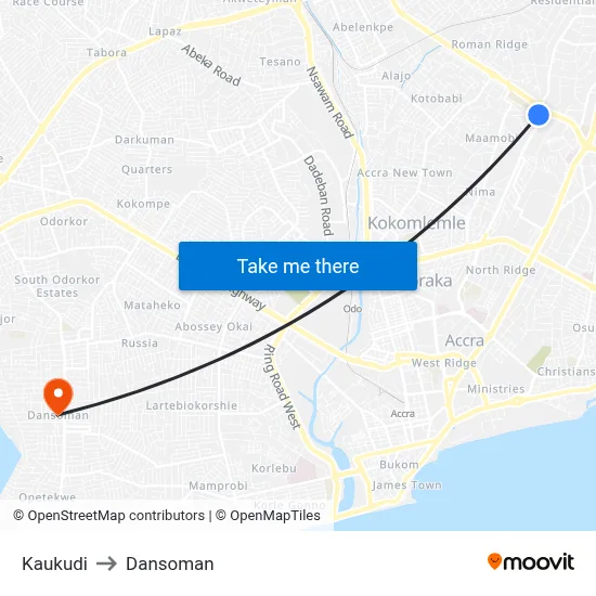 Kaukudi to Dansoman map