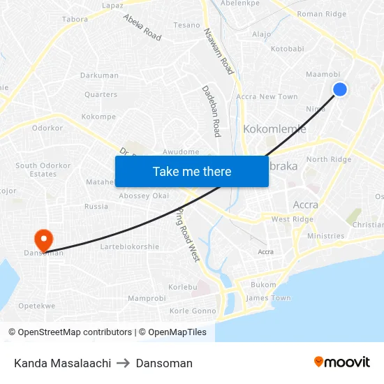 Kanda Masalaachi to Dansoman map