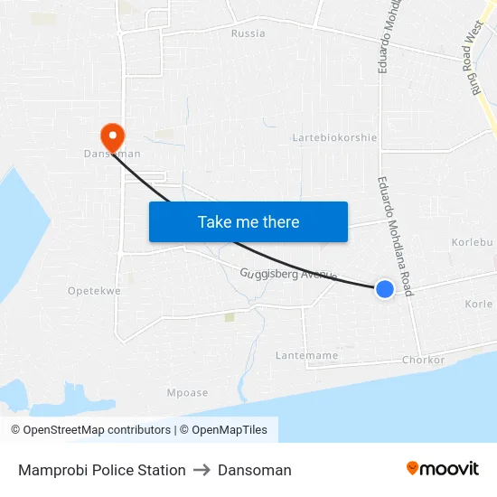 Mamprobi Police Station to Dansoman map