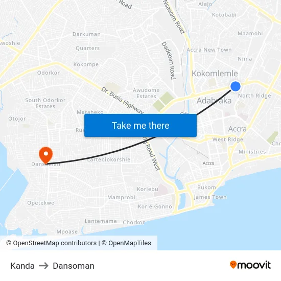 Kanda to Dansoman map