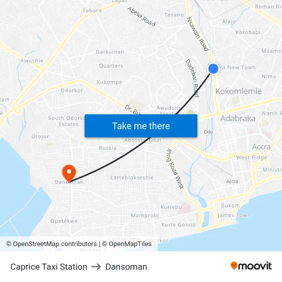 Caprice Taxi Station to Dansoman map