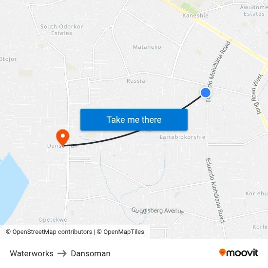 Waterworks to Dansoman map