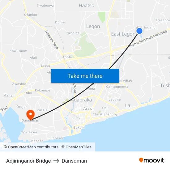 Adjiringanor Bridge to Dansoman map
