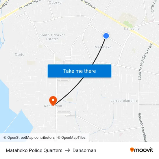Mataheko Police Quarters to Dansoman map