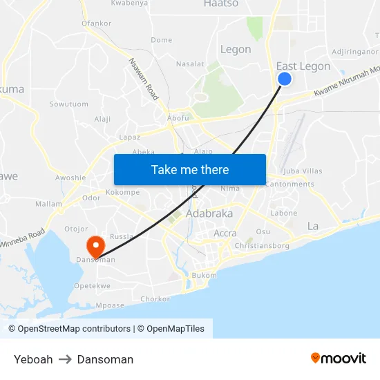 Yeboah to Dansoman map