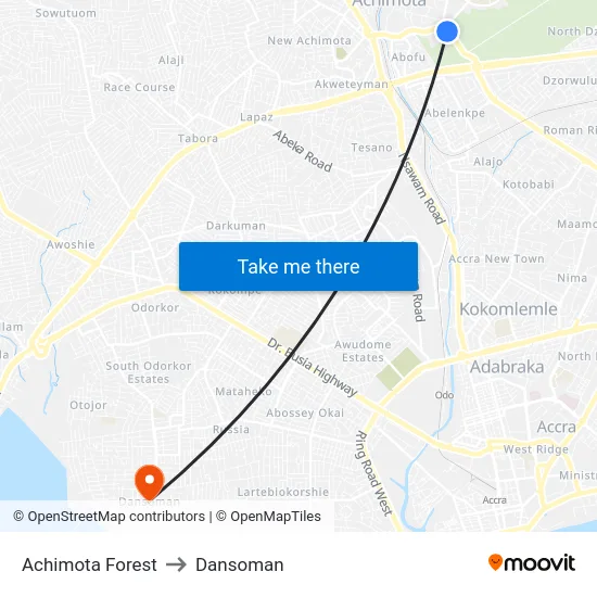 Achimota Forest to Dansoman map