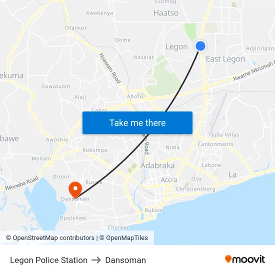 Legon Police Station to Dansoman map