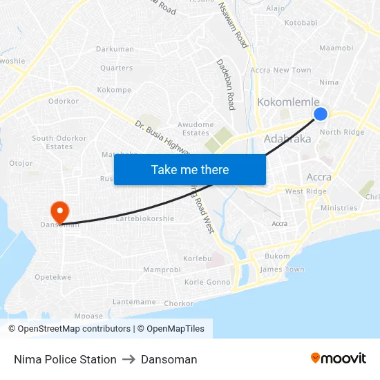 Nima Police Station to Dansoman map