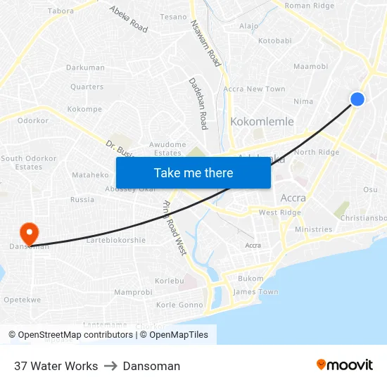 37 Water Works to Dansoman map