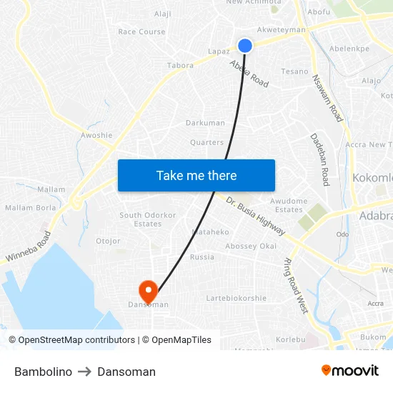 Bambolino to Dansoman map