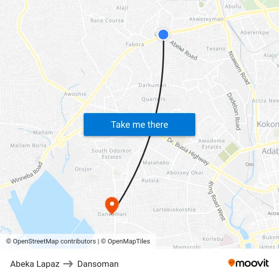 Abeka Lapaz to Dansoman map