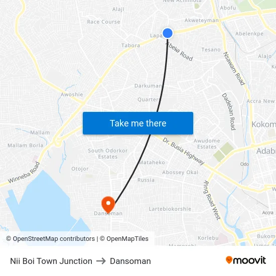 Nii Boi Town Junction to Dansoman map
