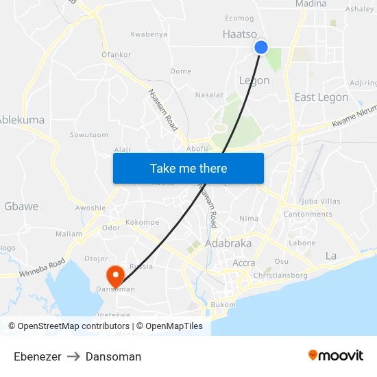 Ebenezer to Dansoman map