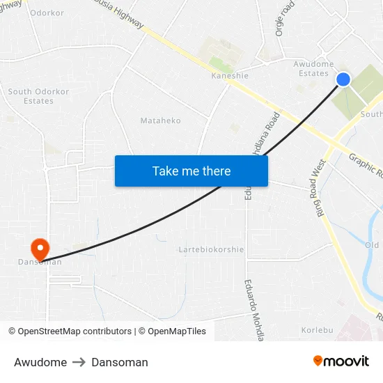 Awudome to Dansoman map