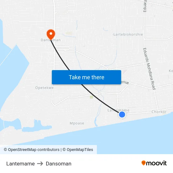 Lantemame to Dansoman map