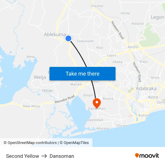 Second Yellow to Dansoman map