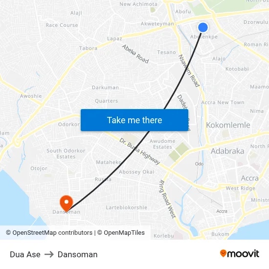 Dua Ase to Dansoman map