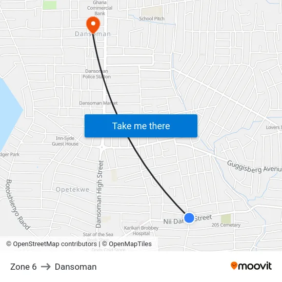 Zone 6 to Dansoman map