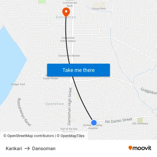 Karikari to Dansoman map