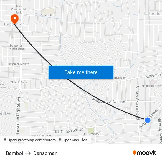 Bamboi to Dansoman map