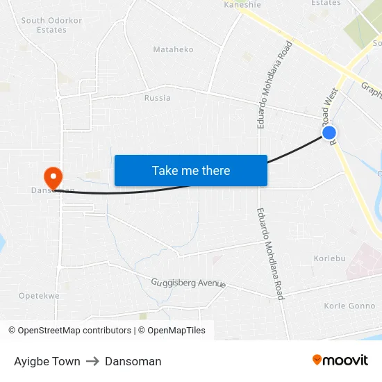 Ayigbe Town to Dansoman map