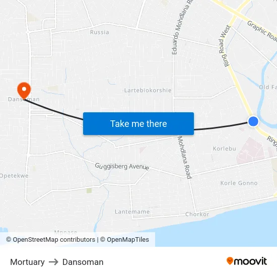 Mortuary to Dansoman map