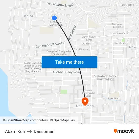 Abam Kofi to Dansoman map
