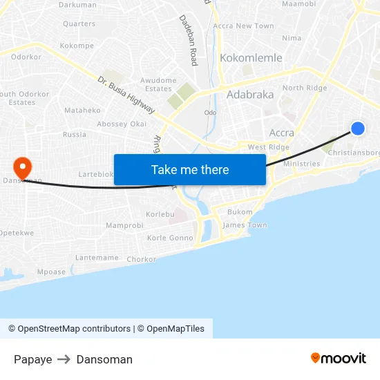 Papaye to Dansoman map